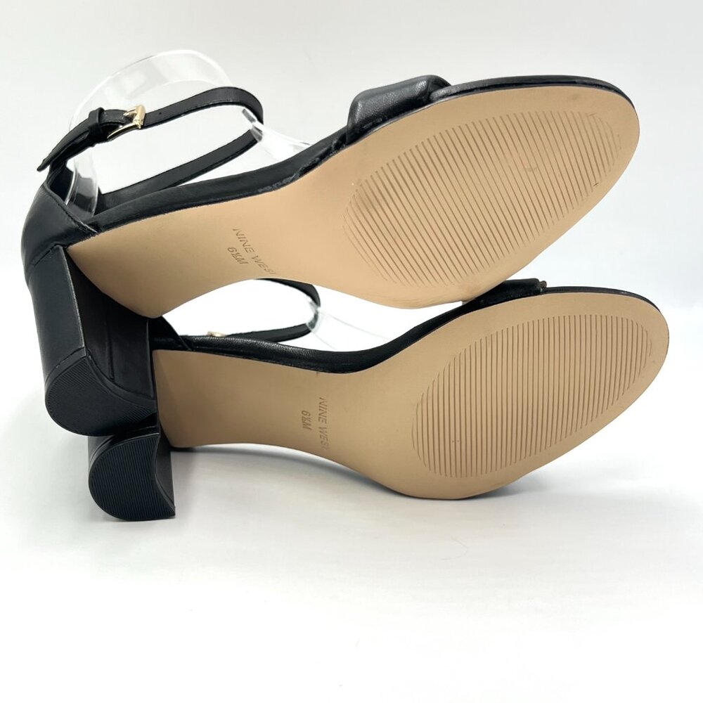 Nine West Womens 6.5 Pruce Black Leather Classic Block Heel Sandals Heels‎ Shoes - Picture 10 of 15